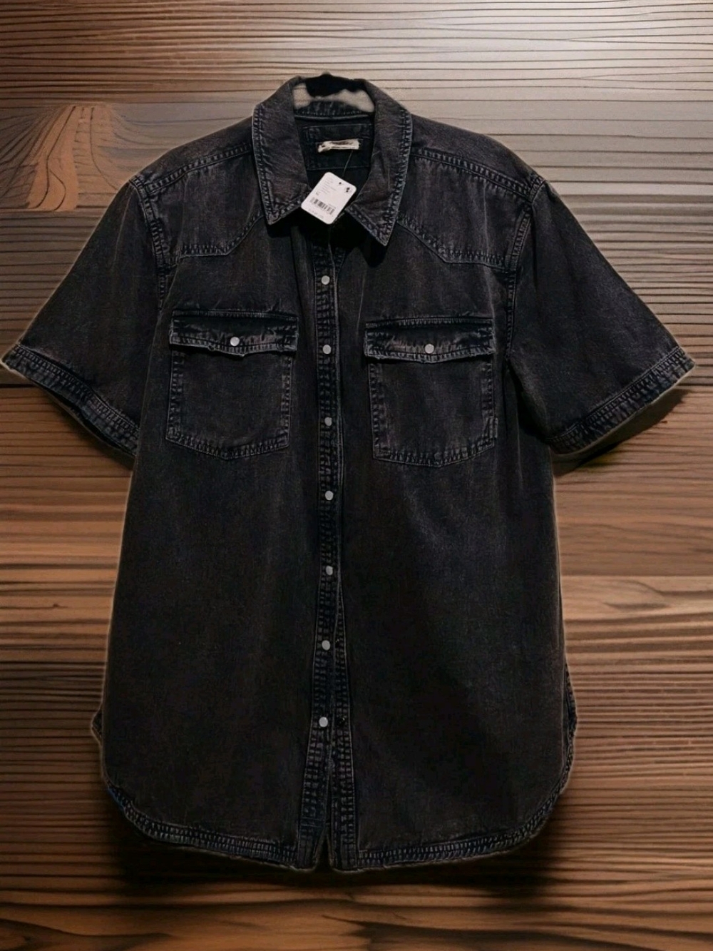 We The Free Dirty Deeds Denim Shirt Western Pearl Snap Size M Onyx 100% Cotton